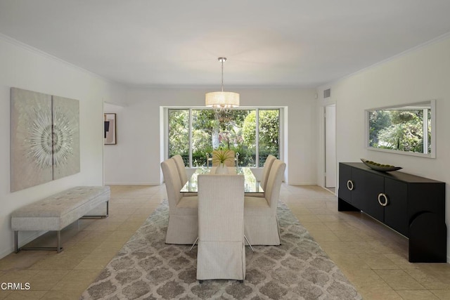 3505 E California Blvd, Pasadena, CA 91107 - dining room with ornamental molding, light tile patterned floors, and a chandelier