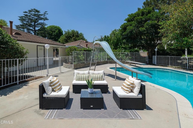 3505 E California Blvd, Pasadena, CA 91107 - view of pool featuring a water slide, a patio area, and an outdoor living space