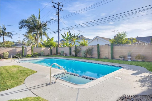 12111 Reagan St, Los Alamitos, CA 90720 - view of pool with a pool with connected hot tub, a fenced backyard, and a patio