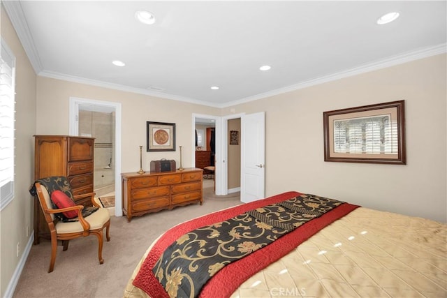 12111 Reagan St, Los Alamitos, CA 90720 - bedroom featuring light colored carpet, recessed lighting, and crown molding