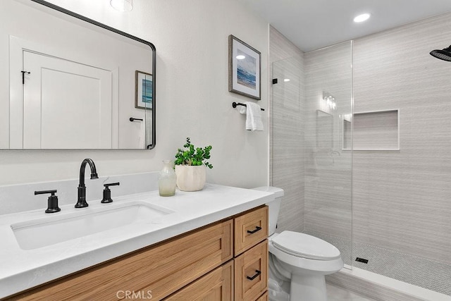 23631 Via Storni, Mission Viejo, CA 92692 - bathroom featuring vanity, a tile shower, and recessed lighting