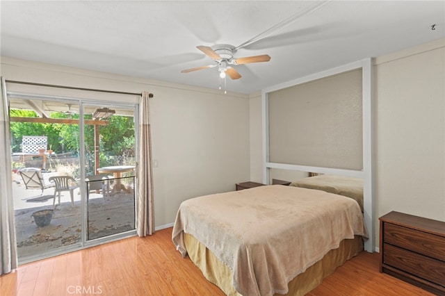 932 Redwood Ct, Corona, CA 92879 - bedroom with access to outside, light wood-style flooring, and ceiling fan