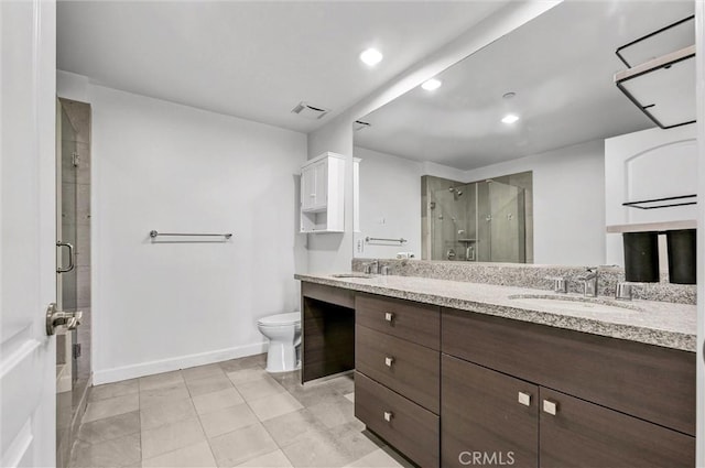 991 Arapahoe St Unit 202A, Los Angeles, CA 90006 - full bath featuring double vanity, a shower stall, tile patterned flooring, and recessed lighting