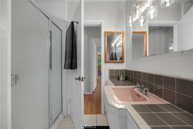 10802 Jordan Rd, Whittier, CA 90603 - bathroom with vanity, a stall shower, and tile patterned floors