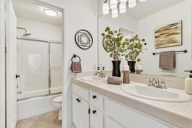 1131 Elfin Forest Rd E, San Marcos, CA 92078 - full bathroom featuring double vanity, tile patterned flooring, and enclosed tub / shower combo