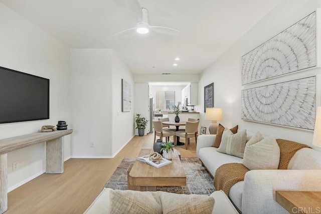1131 Elfin Forest Rd E, San Marcos, CA 92078 - living room with light wood-type flooring, ceiling fan, and recessed lighting