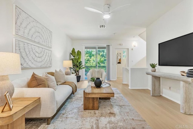1131 Elfin Forest Rd E, San Marcos, CA 92078 - living room featuring wood finished floors and a ceiling fan