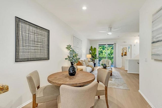 1131 Elfin Forest Rd E, San Marcos, CA 92078 - dining space featuring light wood-style floors, a ceiling fan, and recessed lighting