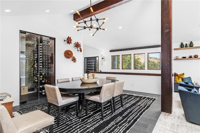 769 Greystone Pl, San Luis Obispo, CA 93401 - dining space featuring wine cooler, a chandelier, and recessed lighting