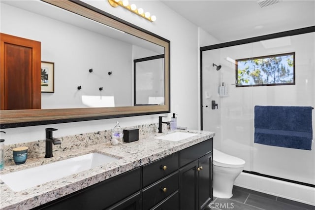 769 Greystone Pl, San Luis Obispo, CA 93401 - full bath with double vanity, a shower stall, and tile patterned flooring