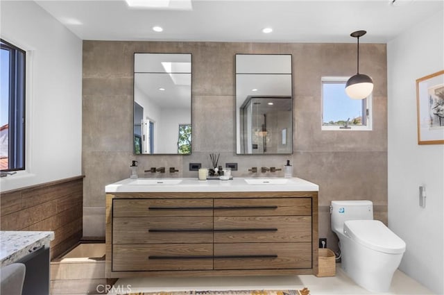 769 Greystone Pl, San Luis Obispo, CA 93401 - full bathroom featuring tile walls and double vanity