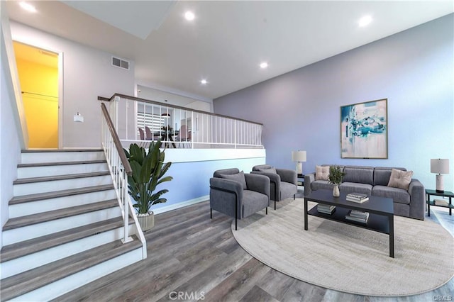 9000 Vanalden Ave Unit 176, Northridge, CA 91324 - living room with wood finished floors, recessed lighting, and stairs