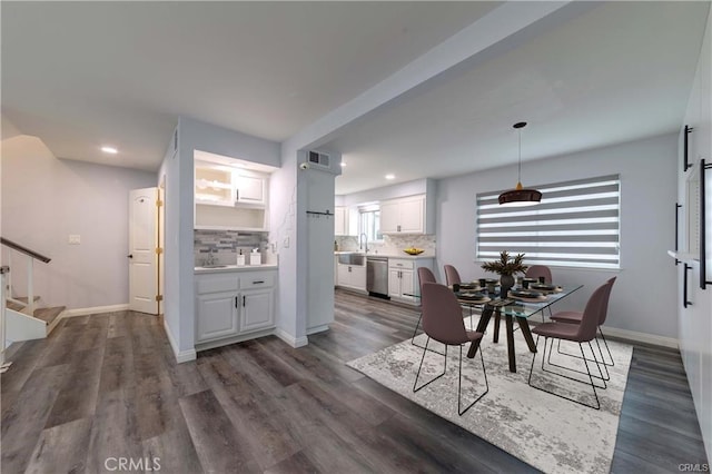 9000 Vanalden Ave Unit 176, Northridge, CA 91324 - dining room with stairway, dark wood finished floors, and recessed lighting