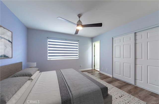 9000 Vanalden Ave Unit 176, Northridge, CA 91324 - bedroom featuring wood finished floors, a closet, and a ceiling fan
