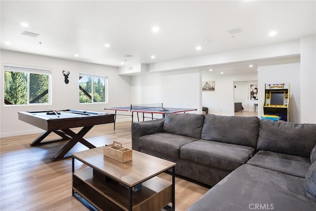 26845 Modoc Ln, Lake Arrowhead, CA 92352 - living room with billiards table, recessed lighting, and light wood-style flooring