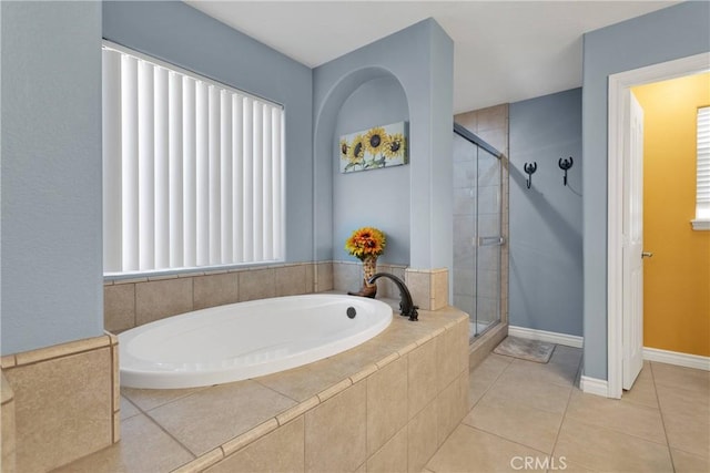9525 Cambria Ct, Phelan, CA 92371 - bathroom with a bath, a shower stall, and tile patterned floors