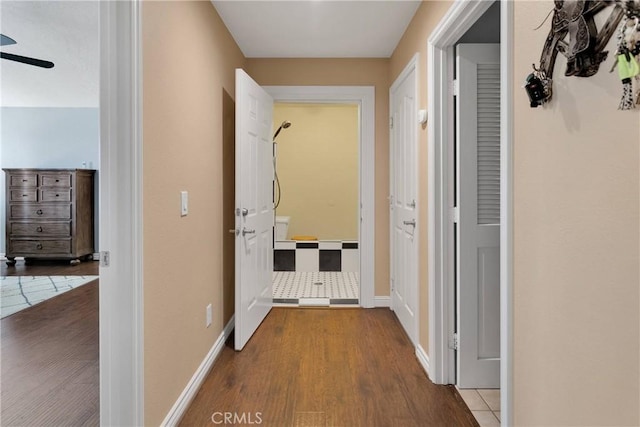 9525 Cambria Ct, Phelan, CA 92371 - hall featuring wood finished floors and baseboards