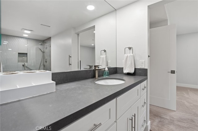 5230 Harbour Heights Ct, San Diego, CA 92109 - full bathroom featuring vanity, a tile shower, and recessed lighting