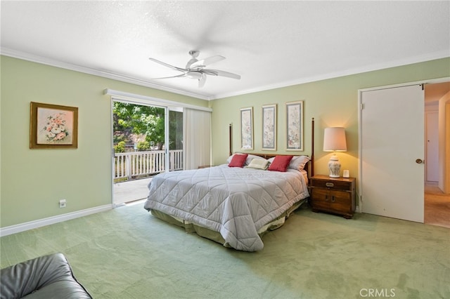 5230 Harbour Heights Ct, San Diego, CA 92109 - bedroom with access to exterior, crown molding, carpet, and a ceiling fan