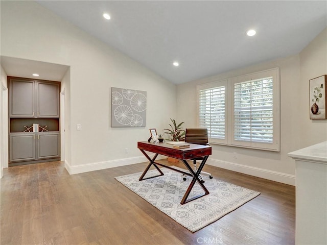 23034 Park Este, Calabasas, CA 91302 - office space with wood finished floors, recessed lighting, and vaulted ceiling