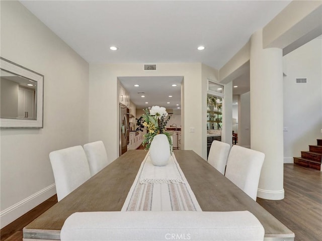 23034 Park Este, Calabasas, CA 91302 - dining space featuring wood finished floors, stairs, and recessed lighting