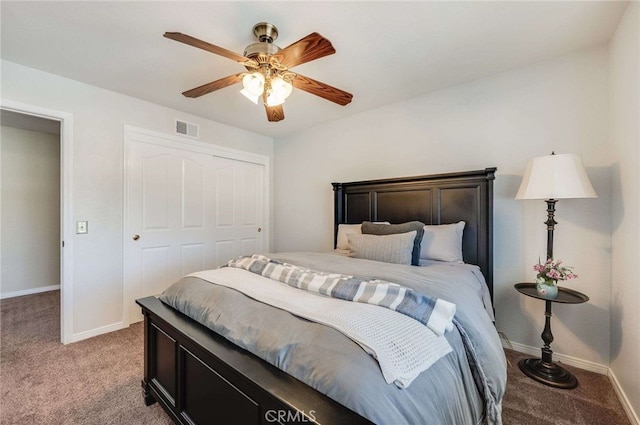6140 Meadow Lark Dr, La Verne, CA 91750 - bedroom featuring light colored carpet, ceiling fan, and a closet