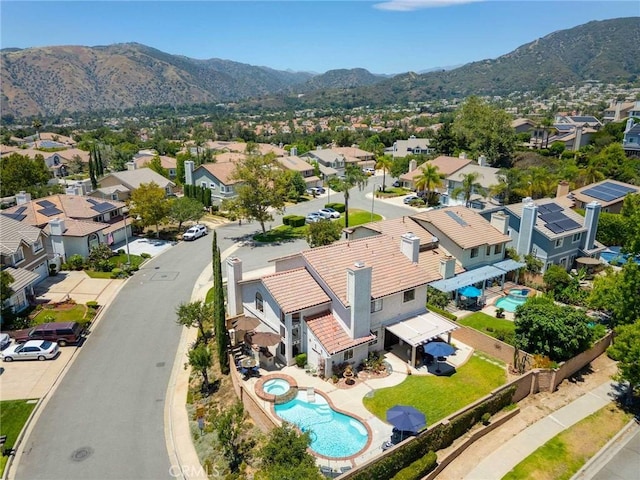 6140 Meadow Lark Dr, La Verne, CA 91750 - aerial perspective of suburban area featuring a pool area and a mountainous background