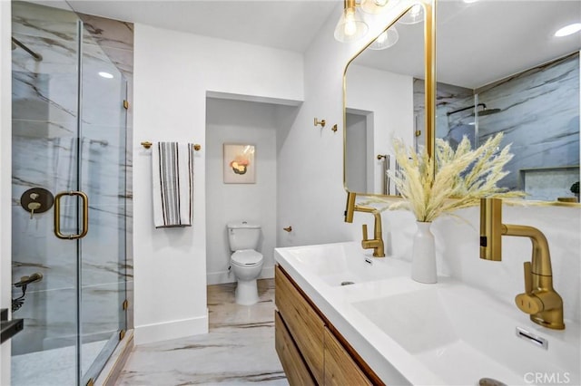 57 S Grand Oaks Ave, Pasadena, CA 91107 - full bath with marble finish flooring, a marble finish shower, and vanity