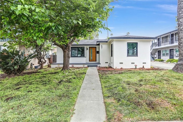 57 S Grand Oaks Ave, Pasadena, CA 91107 - ranch-style house with stucco siding, a front lawn, and crawl space