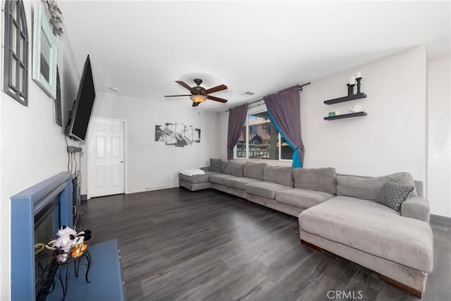 26 Billings Ave, Beaumont, CA 92223 - living room with dark wood finished floors and a ceiling fan