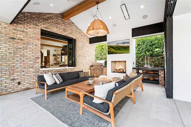 1831 Newport Hills Dr E, Newport Beach, CA 92660 - view of patio with an outdoor living space with a fireplace, area for grilling, and a ceiling fan