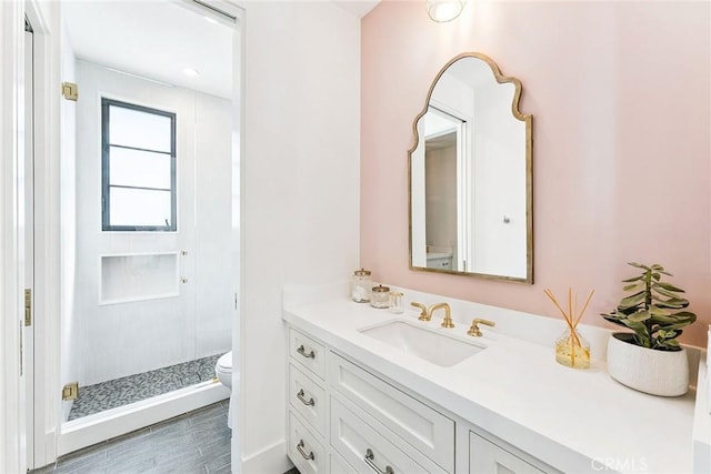 1831 Newport Hills Dr E, Newport Beach, CA 92660 - bathroom with vanity, a shower stall, and wood finished floors