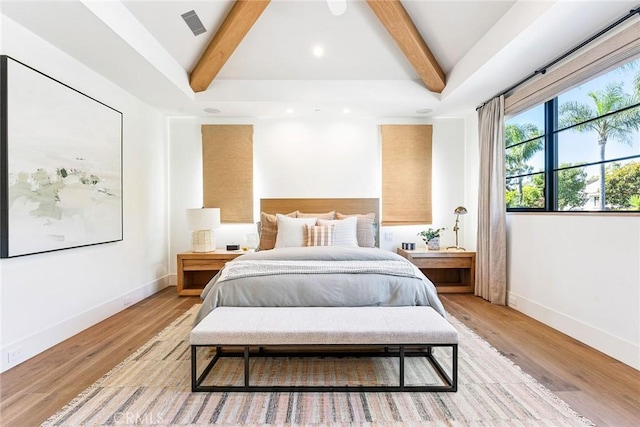1831 Newport Hills Dr E, Newport Beach, CA 92660 - bedroom featuring beamed ceiling, light wood finished floors, and recessed lighting