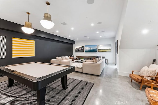 1831 Newport Hills Dr E, Newport Beach, CA 92660 - playroom with concrete floors, pool table, and recessed lighting