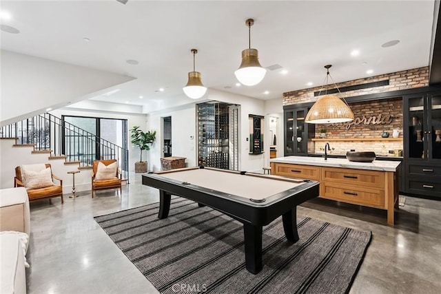 1831 Newport Hills Dr E, Newport Beach, CA 92660 - playroom with concrete flooring, billiards, and recessed lighting