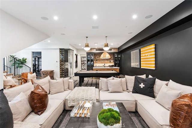 1831 Newport Hills Dr E, Newport Beach, CA 92660 - living room with pool table and recessed lighting