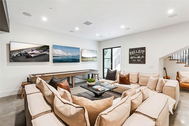 1831 Newport Hills Dr E, Newport Beach, CA 92660 - living area featuring plenty of natural light, recessed lighting, and concrete floors