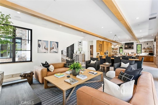 1831 Newport Hills Dr E, Newport Beach, CA 92660 - building lobby featuring beam ceiling, recessed lighting, and stairs