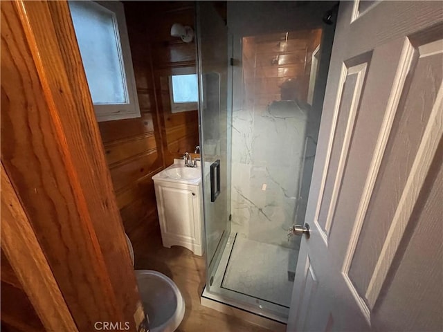 651 Community Dr, Lake Arrowhead, CA 92352 - full bath featuring a stall shower and vanity