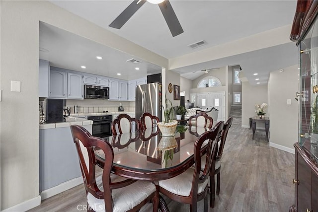 3108 Holbrook St, Bakersfield, CA 93312 - dining area with ceiling fan, light wood-style flooring, and recessed lighting
