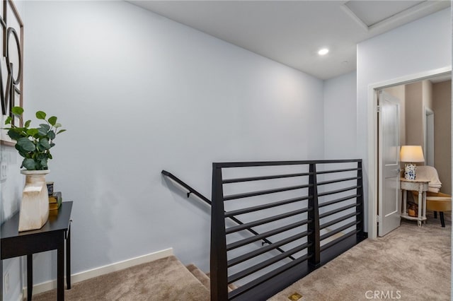 8234 Traveller St, Chino, CA 91710 - staircase featuring carpet flooring and attic access