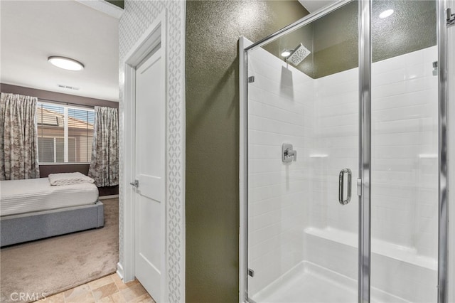 8234 Traveller St, Chino, CA 91710 - full bath with connected bathroom, a stall shower, and a textured wall