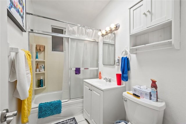 6186 Abronia Ave Unit 29, Palms, CA 92277 - bathroom featuring vanity, enclosed tub / shower combo, and tile patterned flooring