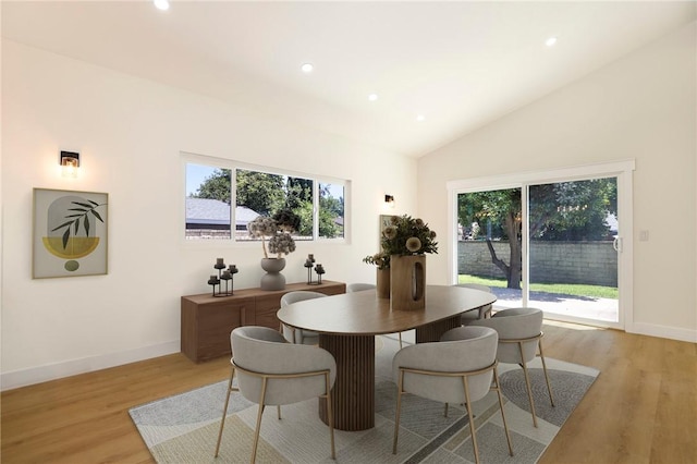 17532 Ludlow St, Granada Hills, CA 91344 - dining room featuring healthy amount of natural light, light wood-style floors, recessed lighting, and high vaulted ceiling