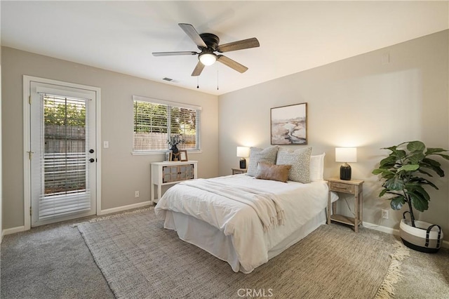 2081 Marilyn Dr, Chico, CA 95928 - bedroom featuring access to outside, carpet floors, and ceiling fan