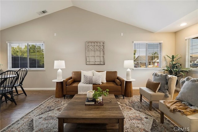 2081 Marilyn Dr, Chico, CA 95928 - living area featuring vaulted ceiling, wood finished floors, and recessed lighting