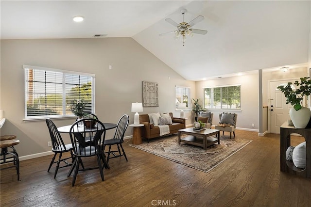 2081 Marilyn Dr, Chico, CA 95928 - living area featuring plenty of natural light, a ceiling fan, vaulted ceiling, and hardwood / wood-style floors