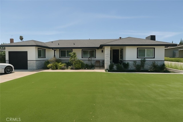 12861 Alamitos Way, Garden Grove, CA 92841 - ranch-style house with stone siding, stucco siding, a garage, a chimney, and driveway