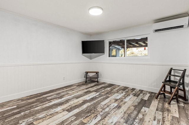 1670 Alta Vista Dr, Vista, CA 92084 - unfurnished room with a wall mounted AC, wood finished floors, ornamental molding, and wainscoting