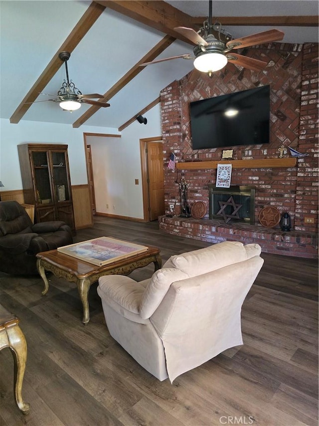 41653 62nd St W, Palmdale, CA 93551 - living area with a ceiling fan, a wainscoted wall, and wood finished floors
